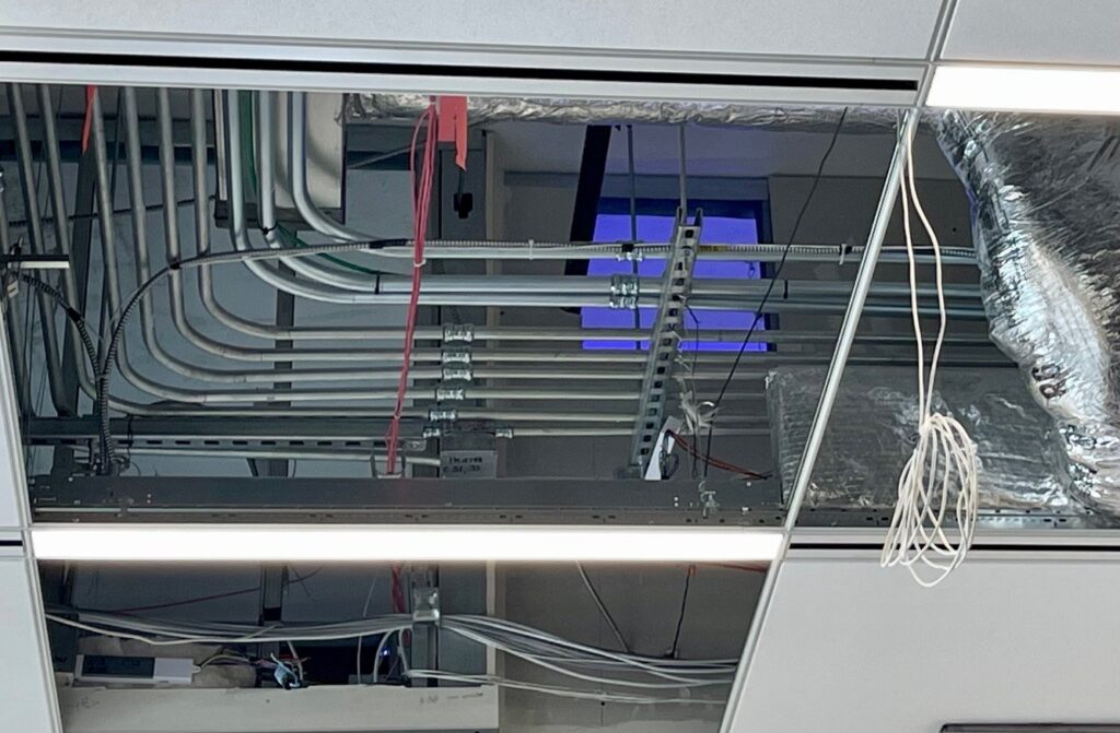 Conduit for wiring in the ceiling of the Chase Bank in downtown Youngstown.