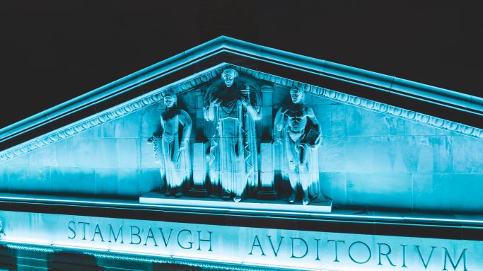 green LEDs atop Stambaugh