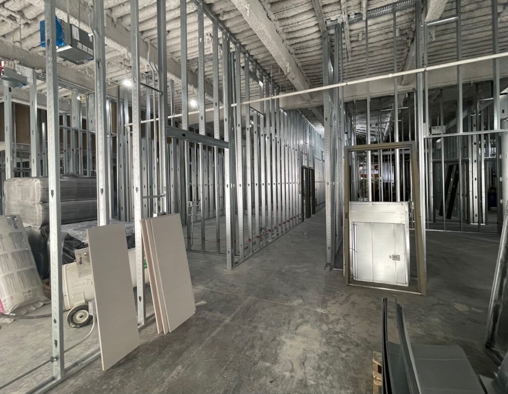 Steel structure walls inside Mercy Health Behavioral Hospital in Liberty. University Electric is the lead electrical contractor.