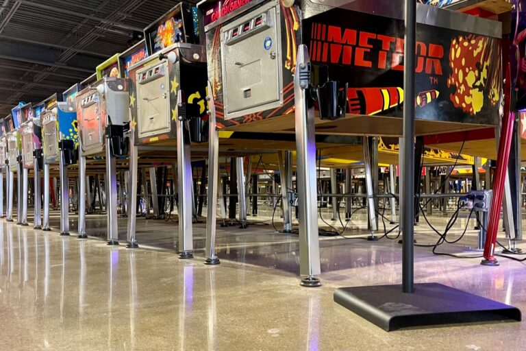 Pinball machines floor shot showing electrical outlets