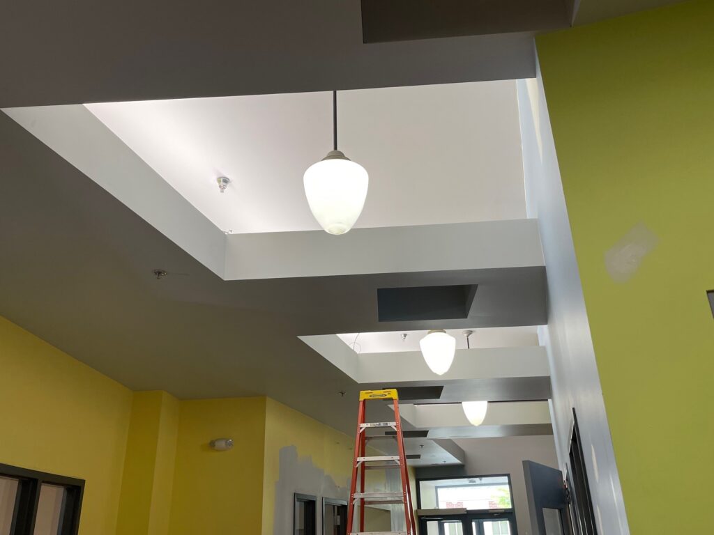 Uplighting and pendant lighting inside YBI, which has been upgraded and changed to LED.